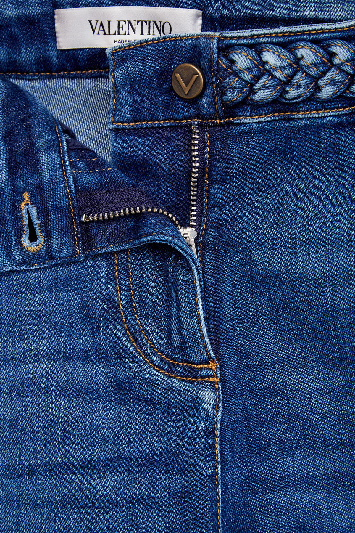 Облегающие джинсы из денима stretch с плетеной вставкой VALENTINO, цвет синий, размер 38;40;42 - фото 5